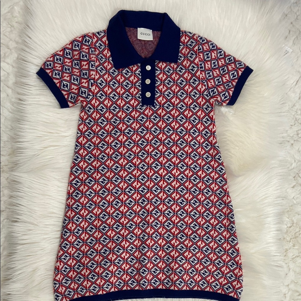 ❤️ Red, White and Blue Patterned GUCCI Polo Dress